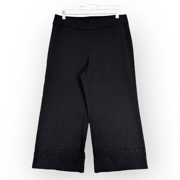 INC International Concepts Cropped‎ Pants Women Size 10 Black Laser Cut Hem - Picture 1 of 13